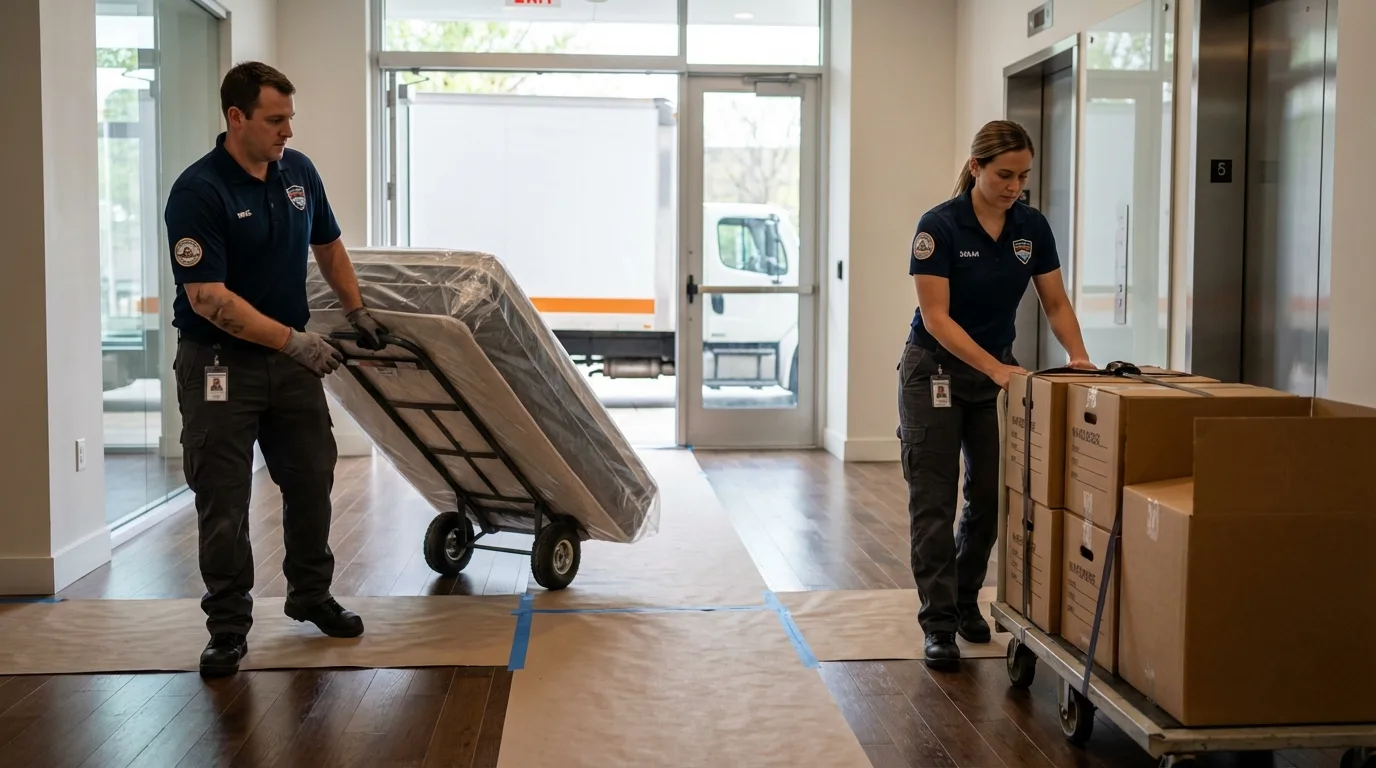 Professional apartment movers loading elevator in Harvey, IL